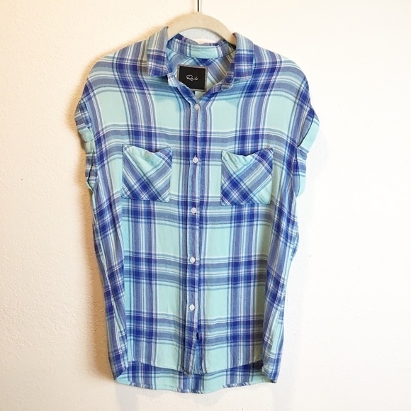 Rails Britt Tartan Plaid Cap Sleeve Button Front Top - Picture 4 of 14